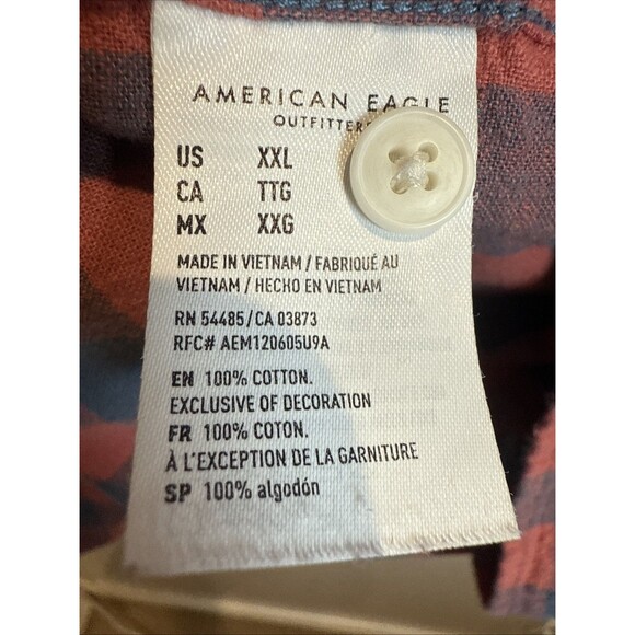 American Eagle Super Soft Blue Coral Check Long Sleeve Shirt Men's Size XXL - Picture 10 of 14